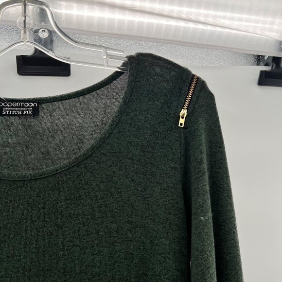 Papermoon Women's Long Sleeve Pullover Sweater Green Size Small Zip Shoulder - Picture 4 of 9